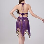 abordables Tenues de danse du ventre-Danse du Ventre Jupes Jeton en cuivre Couleur unie Épissage Femmes Performance Entraînement Sans manches Haut Polyester