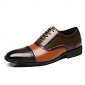 levne Formální-Pánské hnědo-černé dvoubarevné brogue boty – společenské boty z umělé kůže se šněrováním pro obchodní a poloformální nošení