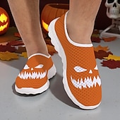 halpa Kengät miehille-Miesten mustat verkkokankaasta valmistetut slip-on-lenkkarit kurpitsakaavikuviolla – rennot halloween-teemaiset kevyet kengät juhliin, katutyyliin ja arkikäyttöön