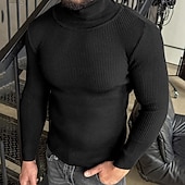 billiga tröja för män-Herr Pullover tröja Stickad tröja Ribbad Sticka Vanliga toppar Stickat Slät Polokrage Mode Grundläggande Semester Dagliga kläder Kläder Höst Vinter Vin Svart M L XL