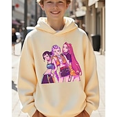 billiga Pojkens 3D Sporter &amp; Spel-Kpop Demon Hunters pojkhuvtröja med grafisk design - långärmad, avslappnad tröja med livfullt anime-tryck för höst/vinter, perfekt för vardagskläder eller speciella tillfällen. Kpop-huvtröja