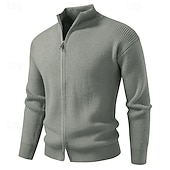 preiswerte Herren Strickjacke-Herren Pullover Kleid Pullover Strickjacke Reißverschluss-Pullover Strickpullover Gerippt Stricken Normale Oberteile Gestrickt Gerippt Einfach Stehkragen Mode Schals Lässig Alltagskleidung Bekleidung