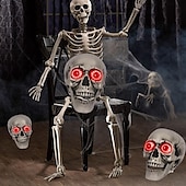 levne Halloween-Mluvící lebky na Halloween - rozsvícená halloweenská dekorace s červenými očima a lebkami, sváteční halloweenské dekorace s červenými očima na párty
