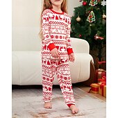お買い得  親子お揃い服-ファミリールック パジャマ クリスマス柄 家 プリント ルビーレッド 長袖 活発的 マッチング衣装