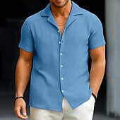 economico camicia da uomo con bottoni-Per uomo Camicia Estiva Camicia button-down Camicia casual Camicia con Colletto Camicia a maglia a nido d&#039;ape Bianco Giallo Rosso Blu Manica Corta Semplice Testurizzato Dentellato Collo ripiegato