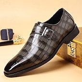 abordables Officiel-Mocassins à boucle pour homme en cuir marron embossé crocodile – chaussures habillées classiques à boucle pour le bureau, les banquets et les soirées