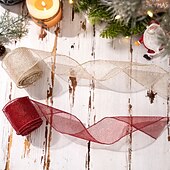 abordables Emballage cadeau-3 rouleaux de ruban de Noël câblé, nœud décoratif à faire soi-même, ruban de satin en maille rouge, décoration de boîte cadeau, fournitures d&#039;artisanat de vacances, ornement d&#039;arbre de Noël et
