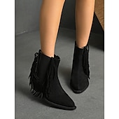abordables Bottines-Bottines à franges à imprimé tigre pour femmes – Bottines western à talons épais et imprimé animal audacieux pour la mode automne-hiver et les festivals de musique