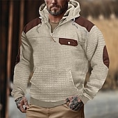 abordables sudaderas basicas hombre-Hombre Sudadera Sudadera con capucha y diseño de gofres Sudadera con capucha y cremallera de un cuarto Sudadera táctica con capucha Caqui Con Capucha Plano Retazos Cremallera Deporte Casual Diario