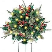 abordables Couronnes, Guirlandes &amp; Décorations-urne de remplissage pour sapin de Noël artificiel pré-éclairé, 8 modes &amp;Piquets d&#039;arbre de Noël alimentés par batterie et minuterie adaptés aux allées, patios, jardins, fêtes d&#039;anniversaire,