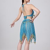 abordables Tenues de danse du ventre-Danse du Ventre Jupes Jeton en cuivre Couleur unie Épissage Femmes Performance Entraînement Sans manches Haut Polyester