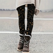 baratos -Mulheres Calças Leggings Leggings aconchegantes Roupa de rua Casual Comprimento total Cintura Alta Flor Cintura elástica Imprimir Respirabilidade Confortável Com Stretch Férias Rua Roupa Diária Preto