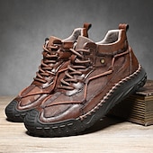 preiswerte Stiefeletten-Braune High-Top-Freizeitsneaker aus Leder für Herren mit Ziernähten und strapazierfähiger Gummisohle – modische Komfortschuhe für Outdoor und Stadt