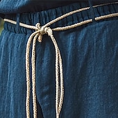 baratos Retrô-Homens Calças de linho Calças Calça verão Calças largas Com Cordão Cintura elástica Perna larga Tecido Conforto Respirável Comprimento total Ao ar livre Ioga Casual Férias Moda Azul Marinha