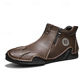 halpa Nilkkurit-Miesten ruskeat nahkaiset vetoketjulliset slip-on-kengät ainutlaatuisella pyöreällä kärjellä ja joustavalla pohjalla – retrohenkiset vapaa-ajan kengät matkoille, töihin ja jokapäiväiseen mukavuuteen.