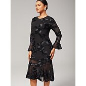 preiswerte abendkleider-besticktes Cocktail-Party-Midikleid mit langen Ärmeln