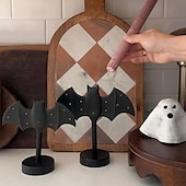 お買い得  ハロウィンの吊るし飾りとテーブルトップ装飾-ハロウィンキャンドルホルダー、大きなトゥインクルバットキャンドルスティック、ゴシックバットキャンドルホルダー、LEDトゥインクルライト付き、パーティーテーブルやキッチン用の不気味なトゥインクルバットデザイン &amp;マントルピース