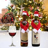 economico Cucina-10 sciarpe e cappelli natalizi per bottiglie di vino, decorazioni creative per la casa in tessuto non tessuto per bottiglie, involucri per bottiglie di vino per le feste