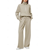 رخيصةأون بدلات رياضية-نسائي بدلة رياضية بنطلونات بنطلون واسع الساق دانتيل جيب لون سادة أطقم ملابس رياضية الخريف أسود أبيض الصالة الرياضية رياضات ركض ضد الهواء كم طويل رياضة ألبسة رياضية قابل للبسط عادي