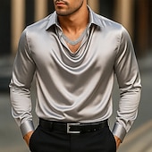 economico Camicie in raso da uomo-Per uomo Camicia Come la seta Camicia in raso Camicia casual Semplice Formale Matrimonio Argento Nero Oro Verde Manica Lunga Bavero Primavera &amp; Autunno Tutte le stagioni Abbigliamento Arricciato