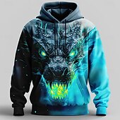 tanie Zwierzęcy nadruk-Męskie Smok 3D Bluza z Kapturem Bluzy Nowoczesne Impreza Długi rękaw Półgolf Kij Streetwear Niebieski Fioletowy Pomarańczowy Zielony Ściągana na sznurek Jesień Zima Projektant S M L XL XXL XXXL