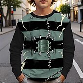 billiga Pojkes Halloween kostymer-Halloween Pojkar 3D Tecknat Rand T-shirt Långärmad Vår Höst Mode Grundläggande Barn 4-12 år Rund hals Utomhus Ledigt Dagligen Normal