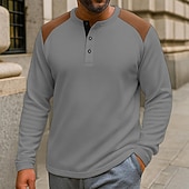 olcso Gofri kötött póló-Férfi Gofri Henley ing Tee Top Hosszú ujj Henley Ősz Tavasz &amp; Ősz Színes Divat Dizájn Alap Színes Vakáció Utca Hétköznapi Fekete Fehér Piros Férfi felső póló