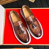 preiswerte Freizeit-Loafer-Braune Herren-Loafer mit Krokodilmuster und Quasten – luxuriöse Slipper für Business, Abendpartys und formelle Anlässe