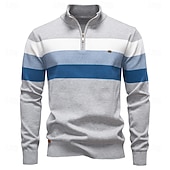 abordables Pulls et cardigans élites pour hommes-Homme Pull Tricoter Hauts Réguliers Demi-zip Bandes Rayé Col montant ancien Frais École Vacances Vêtement Tenue Printemps Automne Noir Violet S M L