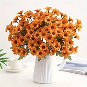 baratos decoração de ação de graças e outono-5 maços de flores artificiais de outono, crisântemos do pôr do sol, flores artificiais de outono para áreas externas com margaridas e eucalipto, plantas de floração plena, resistentes a raios UV, à