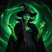 Χαμηλού Κόστους Περούκες χαρακτήρων ταινίας-Συνθετική περούκα κοστούμι Elphaba περούκες μασκαρά για ενήλικες γυναίκες ρόλοι κοστούμι Χάλογουιν