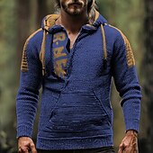 preiswerte Herrenpullover-Herren Pullover Pullover mit Viertelreißverschluss Strickpullover Gerippt Stricken Normale Oberteile Gestrickt Buchstabe Mit Kapuze Mode Basic Urlaub Alltagskleidung Bekleidung Herbst Winter Gelb Rote