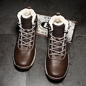 abordables Botas de invierno y nieve-Botas de trabajo clásicas con cordones de piel sintética color tostado para hombre: botines de seguridad duraderos para exteriores, construcción, senderismo y uso diario.