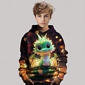billiga Pojkens 3D-djur-Pojkar 3D Drake Huvtröja Långärmad Vår Höst Mode Streetwear Barn 4-12 år Huva Utomhus Ledigt Dagligen Normal