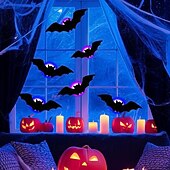 billige Halloween innendørs-Halloween 3D-flaggermus-edderkopp dekorative veggklistremerker LED-trykte flaggermusklistremerker avtakbare vindusdekor til bad, dør, hjem, soverom festartikler