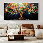 お買い得  木の油絵-手作りのオリジナルのカラフルな咲く木の油絵、キャンバスの壁、抽象的な生命の木の絵画、家の装飾用、枠張り付き/内枠なしの絵画