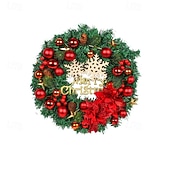 baratos Coroas, Grinaldas &amp; Guirlandas-Guirlanda de floco de neve de Natal para pendurar na porta, guirlanda festiva de feriado com bolas de Natal, vitrine de vime, decoração de Natal sazonal perfeita para festa em casa