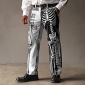 Недорогие мужские классические брюки с 3D-принтом-Мужские костюмы скелетов брюки классические брюки брюки костюма средняя талия темный панк готический стиль outdoor праздники прямые брюки с карманами весна осень 3D печать черно-белые черные
