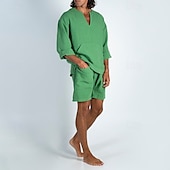 abordables Ensembles t-shirts-Homme Ensembles T-shirt Tenues 2 pièces Ensemble Short manche longue Col en V Été Printemps Uni Mode Occasionnel 2 pièces Poche Avant Vacances Tenue quotidienne Sortir Jaune Bleu Vert T-shirt haut de