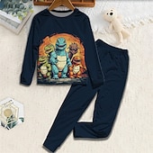 baratos Animais 3D do Menino-Para Meninos 3D Dinossauro Conjuntos de pijama Conjuntos de pijama com camiseta e calça Manga Longa Impressão 3D Outono Inverno Ativo Básico Infantil 4 anos + Gola Redonda Casa Diário Normal