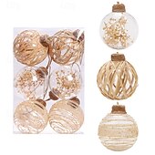 abordables Adornos-Juego de 6 adornos navideños transparentes con hilo para mascotas, bolas envueltas en flores secas, adornos navideños transparentes para bricolaje, para decoración de fiestas en el hogar.
