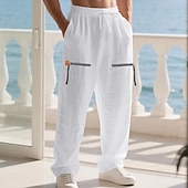 economico Vacanza-Per uomo Pantaloni di Lino Pantaloni Pantaloni Estivi Pantaloni da Spiaggia Coulisse Tasca Elastico in vita Semplice Comodità Traspirante Vacanza Quotidiano Ferie Hawaiano Boho Cachi chiaro Nero