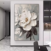 abordables Peintures fleurs/botaniques-Peinture à l&#039;huile 3D faite à la main, œuvre d&#039;art florale blanche, teintes riches et technique d&#039;impasto texturée mettant en valeur des fleurs vives et des coups de pinceau détaillés. Peinture à