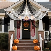 abordables Décoration extérieure-Lot de 6 gazes d'Halloween, tissu effrayant, 30 × 72 pouces, tissu effrayant pour Halloween, fournitures de maison hantée, fête en extérieur, intérieur (4 noires + 2 blanches)
