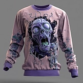 levne Halloween mikiny a svetry-Halloween Pánské 3D Zombie Mikina Punk Večírek Tričkový Dovolená Světle zelená Fialová Výstřih ke krku 3D Celý rok Návrhář