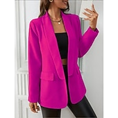 billiga Blazers och kostymer-Dam Kavaj Bekväm Andningsfunktion Ficka Kontorsdam Stil Modern Slät Utomhus Ledigt Dagligen Enkelknäppt Normal Kavajslag Normal Långärmad Ytterkläder Svart Gul Rubinrött Vår Höst