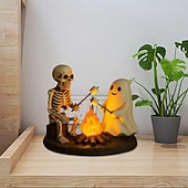 お買い得  ハロウィンの吊るし飾りとテーブルトップ装飾-スケルトンとゴーストの焚き火ナイトランプ、ハロウィンのかわいいゴースト、キャンプファイヤー、マシュマロを焼く、ちらつくナイトライト、不気味なゴーストランプ、寝室、テーブル、ホームデコレーション用