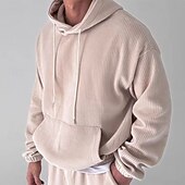 economico felpe con cappuccio da uomo di base-Per uomo Felpa con cappuccio Velluto a coste Felpa con cappuccio in pile Aalbicocca Nero Con Cappuccio Semplice Tasca Sport &amp; Outdoor Casuale Quotidiano Streetwear Cool Abbigliamento Sportivo