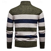 cheap Men&#039;s Pullover Sweater-Men&#039;s Pullover Sweater Jumper Knit Sweater Ribbed Knit Regular Tops Knitted Stripe Quarter Zip Fashion Basic Vacation Daily Wear Clothing Apparel Fall Winter Navy Blue Green S M L