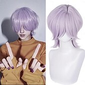 Χαμηλού Κόστους Περούκες Anime-ταινία anime κορεάτικο είδωλο εμπνευσμένο cosplay ποπ σταρ περούκα κοντά ανοιχτό μωβ μαλλιά